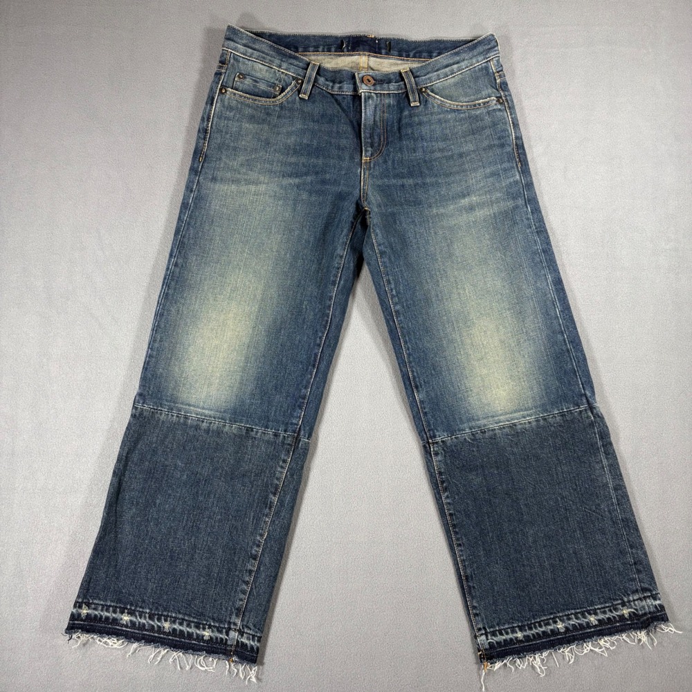 Simon Miller Adams Wide Crop Jeans Mens 27 Blue Excellent Raw Hem Japanese Denim
